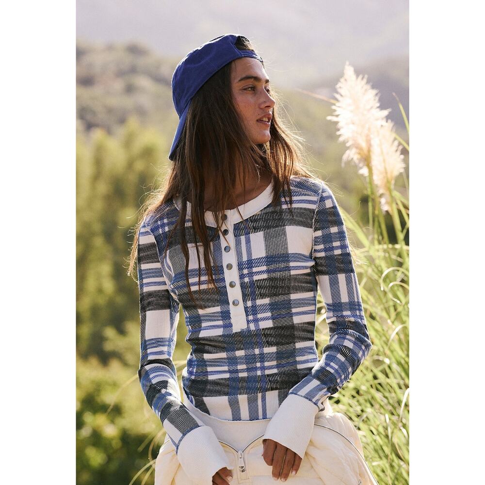 NWT Free People Movement Rally Printed Layer True Plaid Ivory